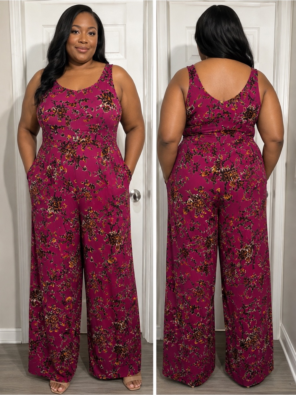 Boohoo Magenta Floral Wide-Leg Sleeveless Jumpsuit NEW WITH TAGS